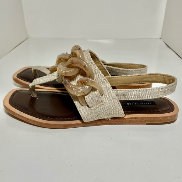 Lafayette 148 New York Cream and Brown Chain Sandals - Picture 5 of 9